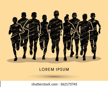 Marathon runners, crowd of people running, designed using grunge brush graphic vector.