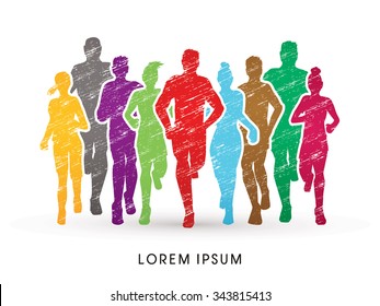 Marathon Runners, designed using colorful grunge brush  graphic vector.