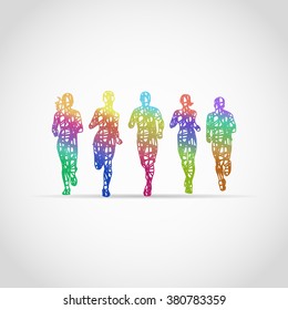 Marathon Runners, designed using colorful grunge brush graphic 