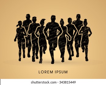 Marathon Runners, designed using grunge brush graphic vector.