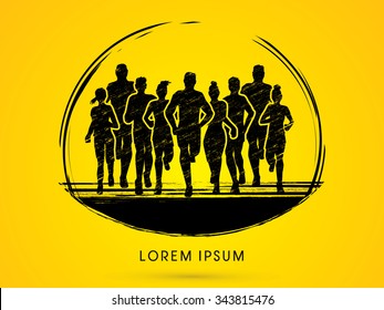 Marathon Runners, designed using grunge brush graphic vector.