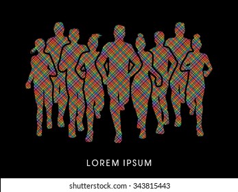 Marathon Runners, designed using line colorful pixels graphic vector.