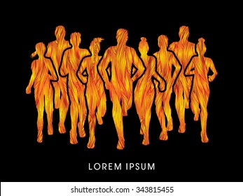 Marathon Runners, designed using line fire brush graphic vector.