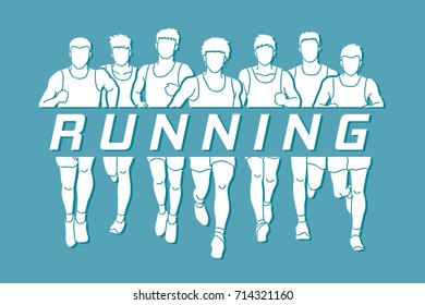 Marathon runners, Group of men running with text running graphic vector.