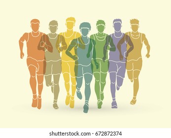 Marathon runners, Group of people running, Men running designed using colorful graphic vector.