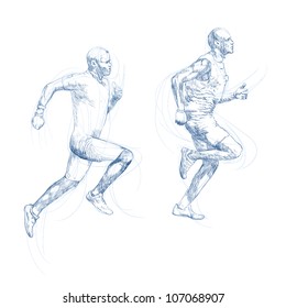 marathon runners - hand drawing, this is sketch converted to vector