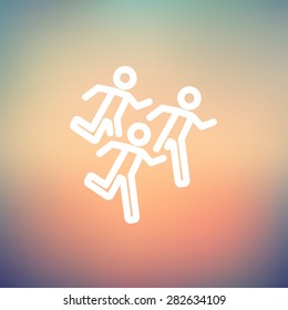 Los corredores de maratón son una línea delgada para la web y el móvil, moderno diseño minimalista plano. Icono blanco vectorial en el fondo de malla gradiente.