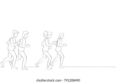 Marathon runners isolated on white background. For web site, poster, placard, print material and mobile app. Creative art, modern drawing concept, vector illustration