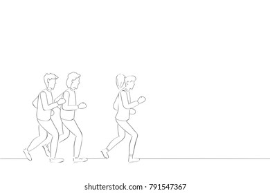 Marathon runners isolated on white background. For web site, poster, placard, print material and mobile app. Creative art, modern drawing concept, vector illustration