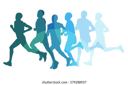 Marathon runners people crowd running vector background isolated on white