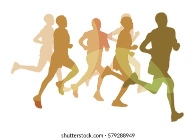 Marathon runners people crowd running vector background isolated on white