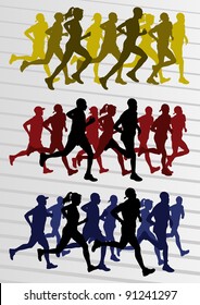 Marathon runners people silhouettes illustration vector collection