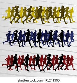 Marathon Runners People Silhouettes Illustration Vector Collection