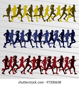 Marathon runners people silhouettes illustration collection background vector