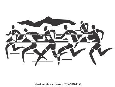 Marathon runners A stylized drawing of Marathon runners.Vector illustration. 