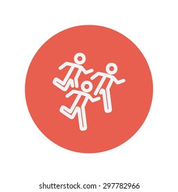 Marathon runners thin line icon for web and mobile minimalistic flat design. Vector white icon inside the red circle.