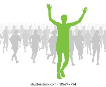 Marathon runners vector background with leader