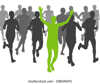 Marathon runners vector background with leader
