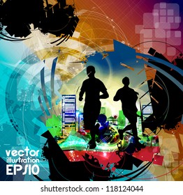 Marathon runners. Vector illustration