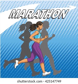 Marathon runners vector pop art retro comic style vector stock illustration