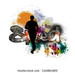 Marathon running, abstract colorful background