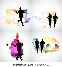 Marathon running, abstract colorful runners
