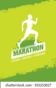 Marathon Running Creative Banner. Sport Vector Design Concept On Grunge Distressed Background