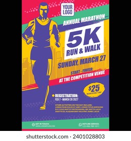 Marathon Running Flyer A3 Paper Design Full Colors with People Running Silhouettes