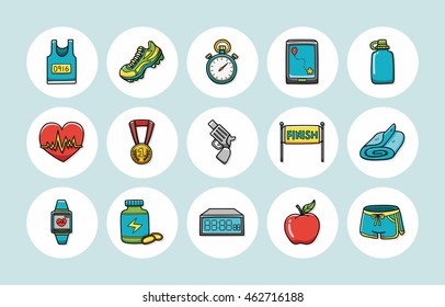 Marathon and running icons set