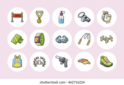 Marathon and running icons set