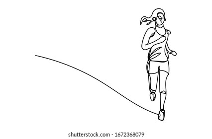 Marathon running, jogging, line drawing vector design