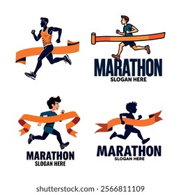 Marathon running logo with athletes in action for sports events and fitness-themed branding