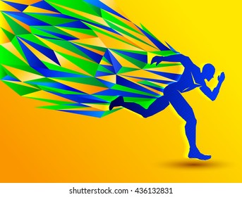 Marathon Running man, abstract sport silhouette, athletics concept with brazil colors