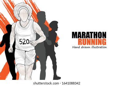 marathon running poster design. hand sketch running 