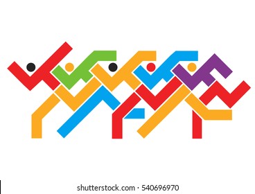 Marathon running race.
Colorful abstract stylized illustration of race runners.Isolated on white background. Vector available.