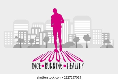 Marathon running race. Man jogging to promote good health.