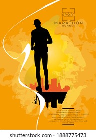 Marathon running race. Minimal poster design. Vector illustration. Graphic concept running