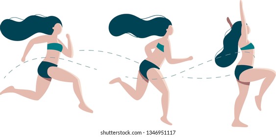 Marathon running women isolated on a white background - flat vector illustration.