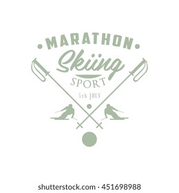 Marathon Skiing Emblem Classic Style Vector Logo With Calligraphic Text On White Background