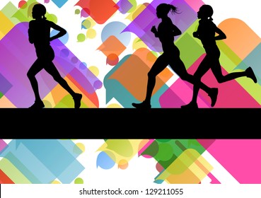 Marathon sport runners in colorful abstract background vector illustration