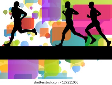 Marathon sport runners in colorful abstract background vector illustration