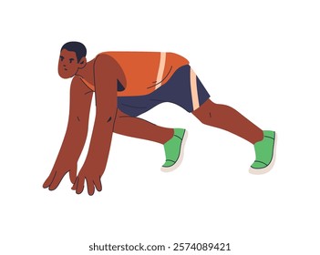 Marathon or spring runner or racer on start, flat cartoon vector illustration. Isolated athlete or sportsman, professional sports activities and practices. Endurance and competition