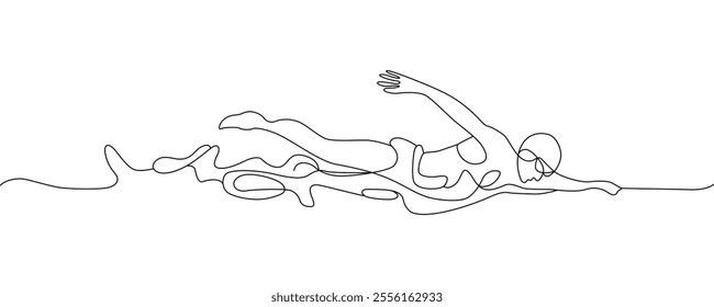 Marathon Swimming line art vector illustration