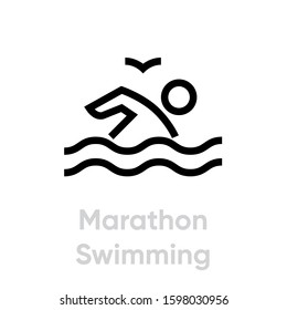 Marathon Swimming sport icons. Editable stroke