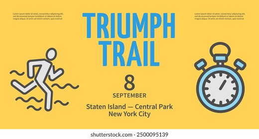 Marathon Triumph Trail Concept Horizontal Invitation Placard Poster Banner Card Template. Vector illustration of Jogging Person