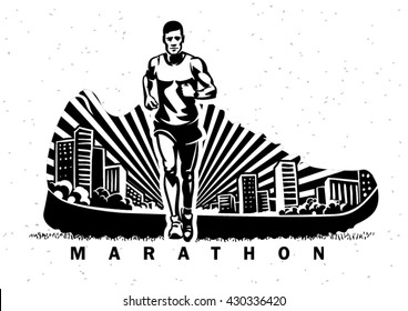 Marathon. Vector Sport Illustration In The Engraving Style