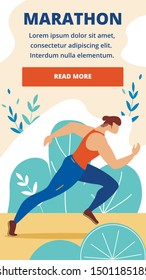 Marathon Vertical Banner. Young Man in Sportswear Steadfastly Run Distance Race. Activity Result in Final Athlete Running at Competition. Sport Flyer Poster Invitation Cartoon Flat Vector Illustration