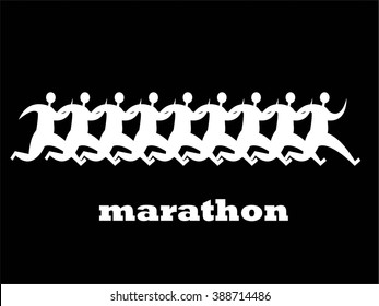 Marathon, white silhouettes of runners vector
