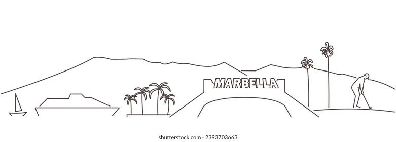 Línea Oscura Marbella Esquina Simple Minimalista Con Fondo Blanco