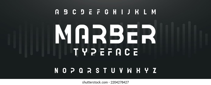 MARBER Sports minimal tech font letter set. Luxury vector typeface for company. Modern gaming fonts logo design.